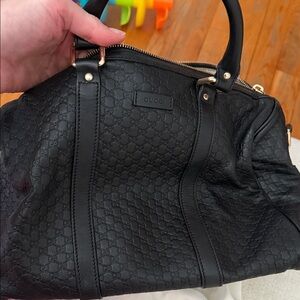Gucci Black Embossed Leather Satchel